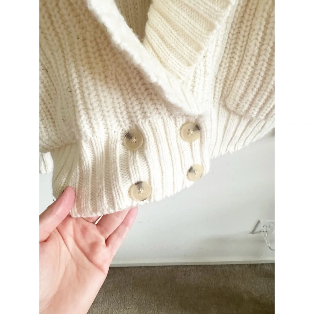 Anthropologie cream slouchy chunky Oversized Wool Blend Cardigan w/Pockets Sz M